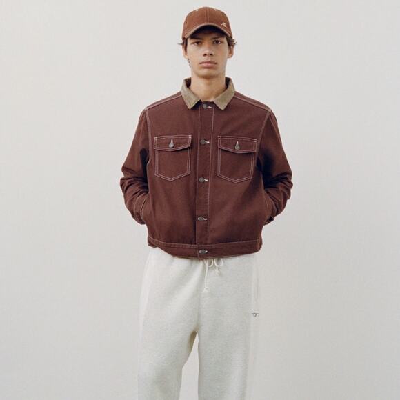Work Jacket Chore Coat Oversized 100% cotton Madhappy Brown Corduroy Collar XS S - Picture 1 of 14